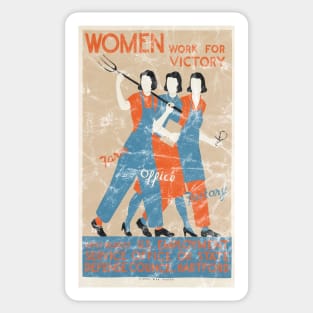 Distressed - Women Work For Victory WWII Poster Sticker